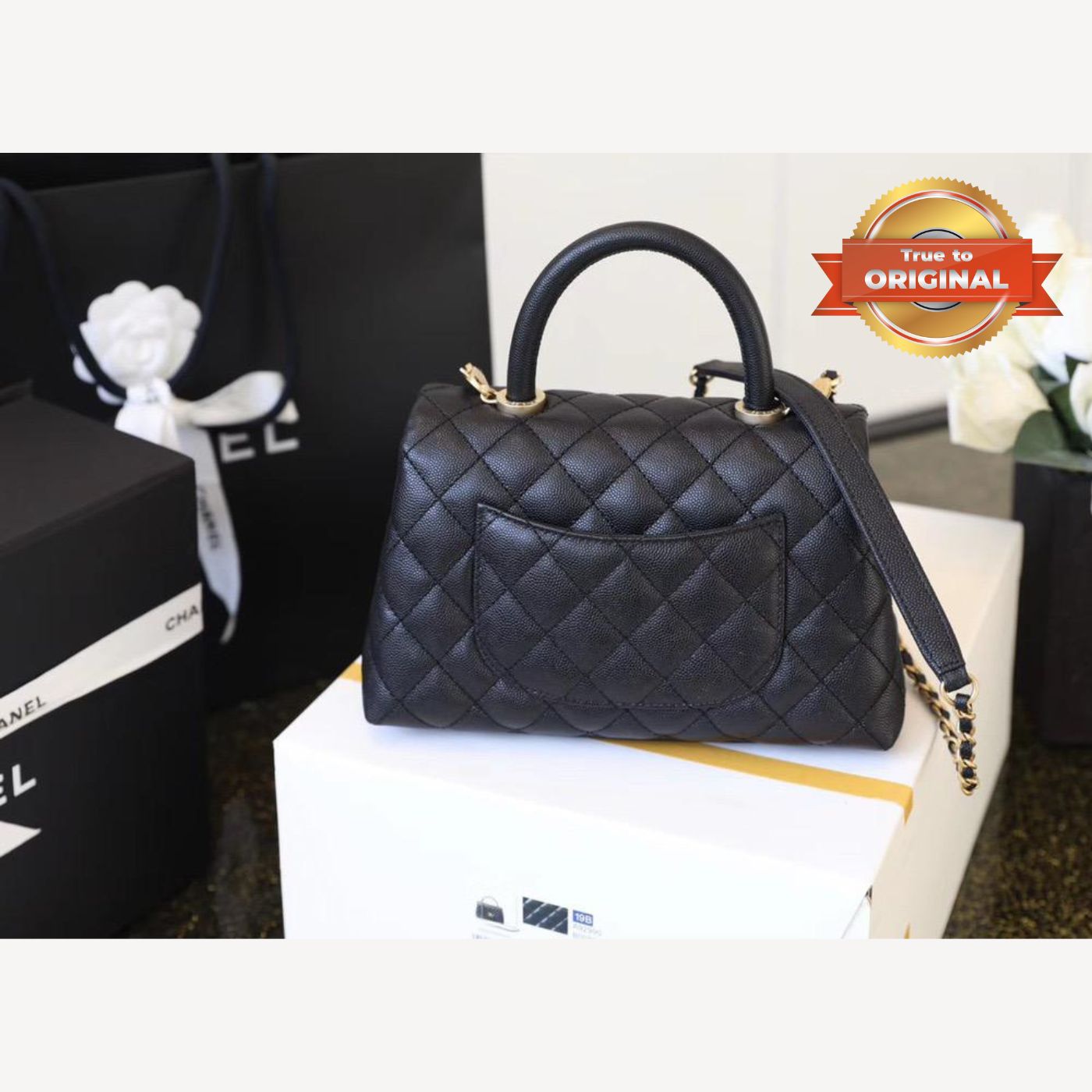 [True-to-ORIGINAL] Chanel Coco With Top Handle Bag Black For Women 9.4in/24cm